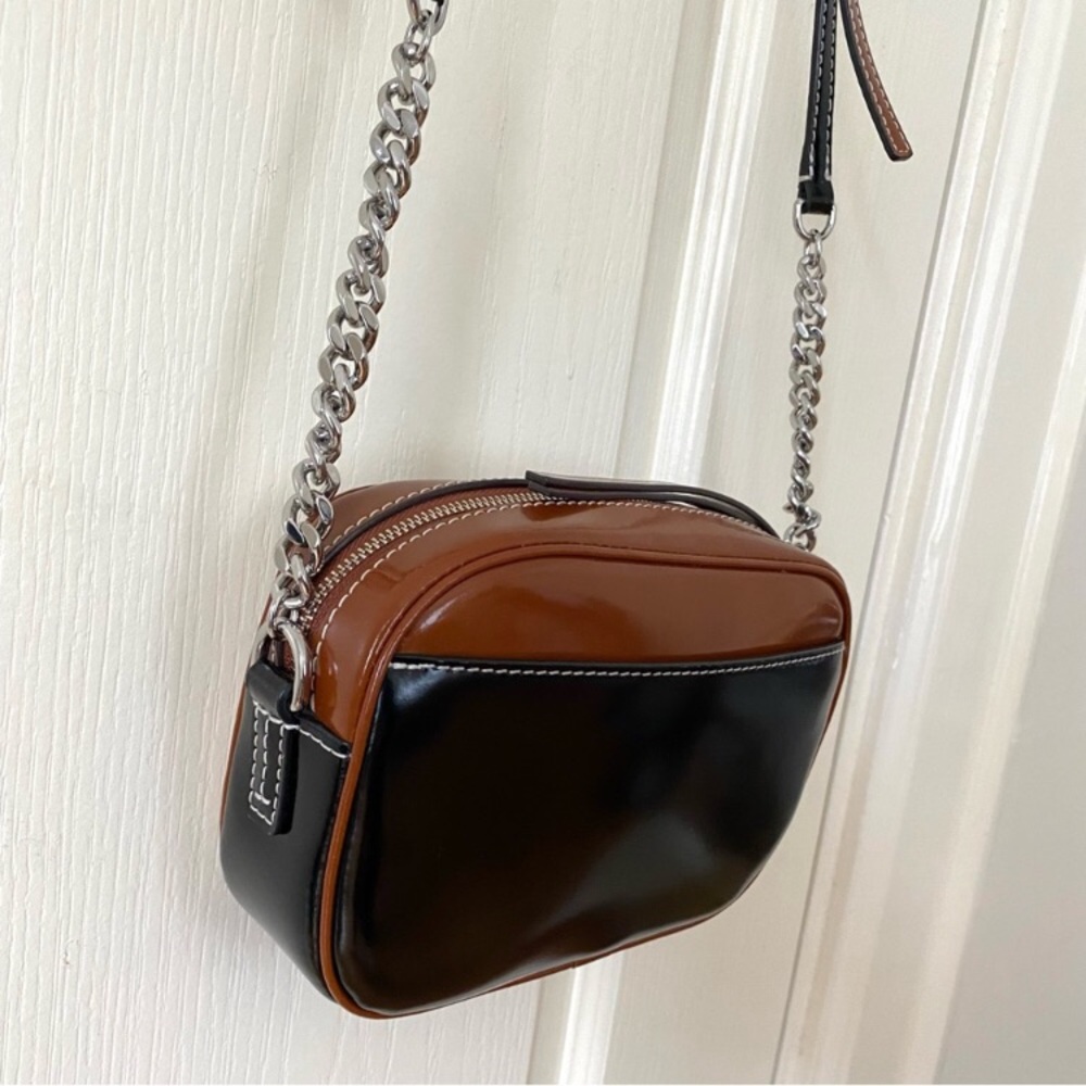 Tory Burch McGraw Color Block Patent Leather Canvas Camera Crossbody Bag - Picture 11 of 15